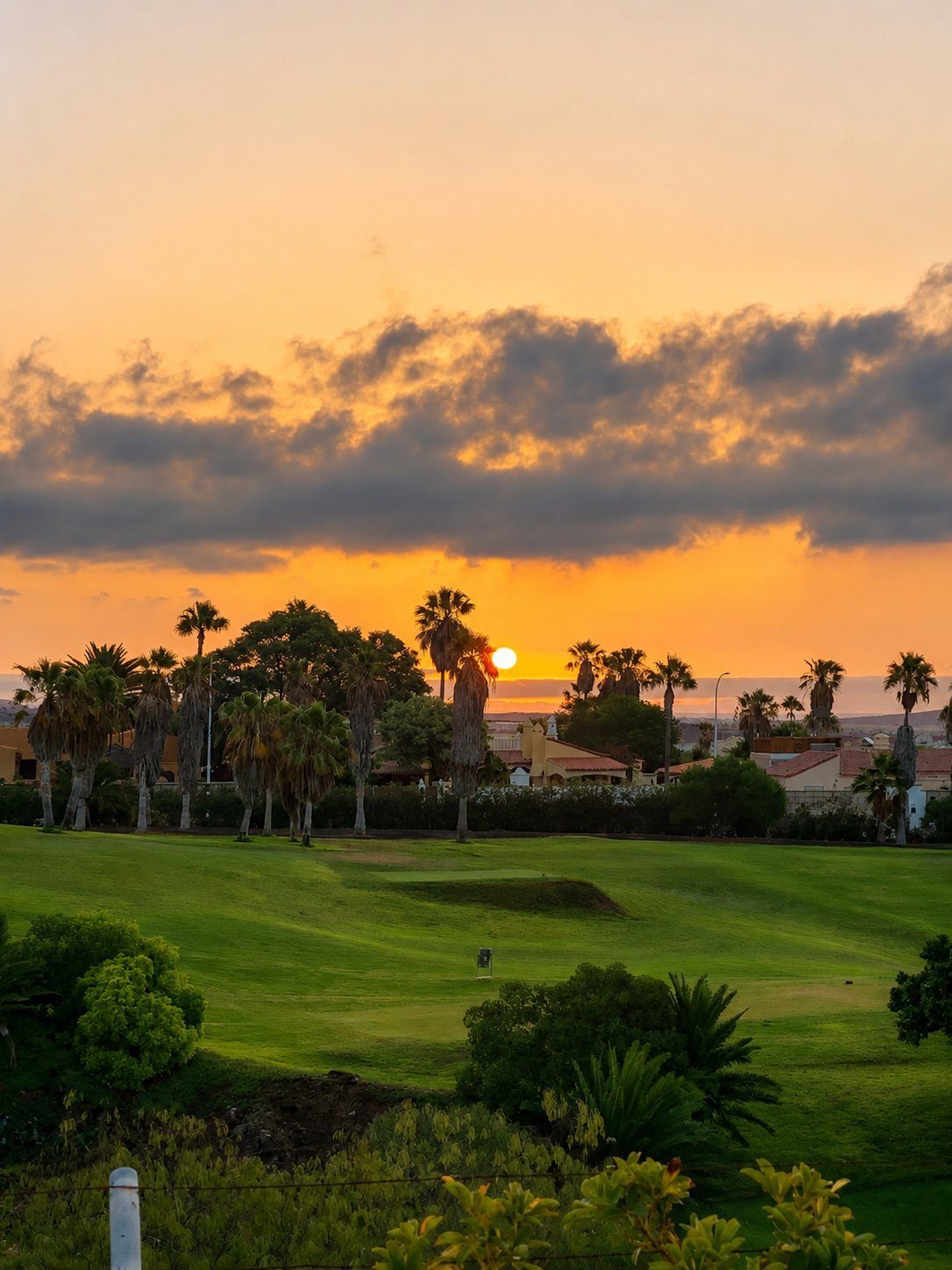 Tenerife golf course at golden sunset